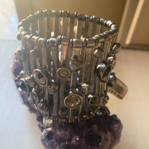 NWT Avant Garde Paris Silver tone Swarovski Crystal Brutalist Stretch Bracelet - Picture 3 of 10